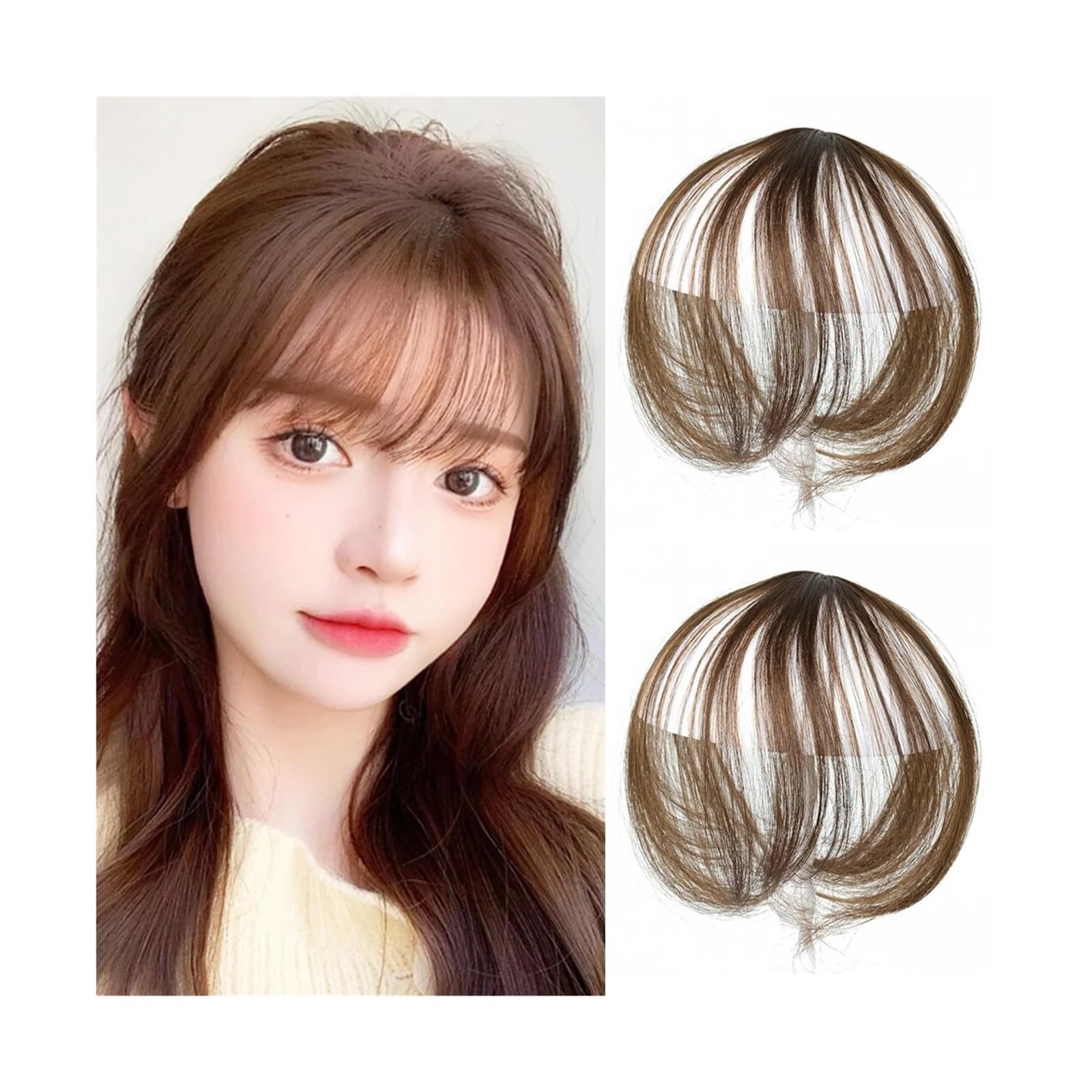 Pony Extension für Damen Clip-in-3D-Air-Pony, natürlich aussehender Haar-Pony for Frauen und Mädchen, zweiteilige Clip-on-Fransen-Haarverlängerung, Teil-Perücke Fringe Bangs(Dark brown)