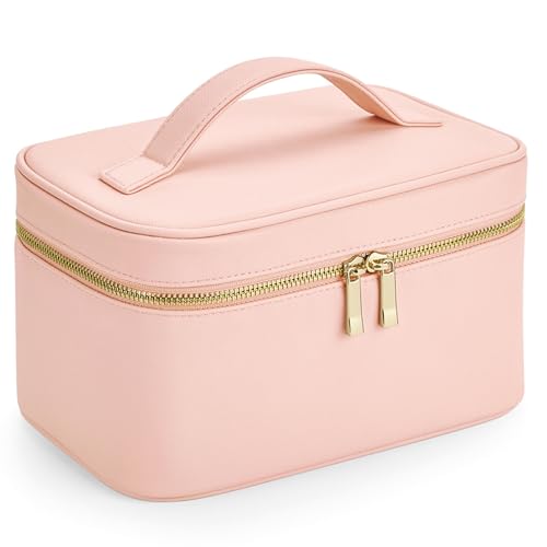 Boutique Beauty Case Kosmetiktasche Kulturbeutel Waschtasche aus Saffiano Kunstleder in 23 x 15 x 14 cm mit Innentaschen und Tragegriff (Light Pink (Hellrosa))