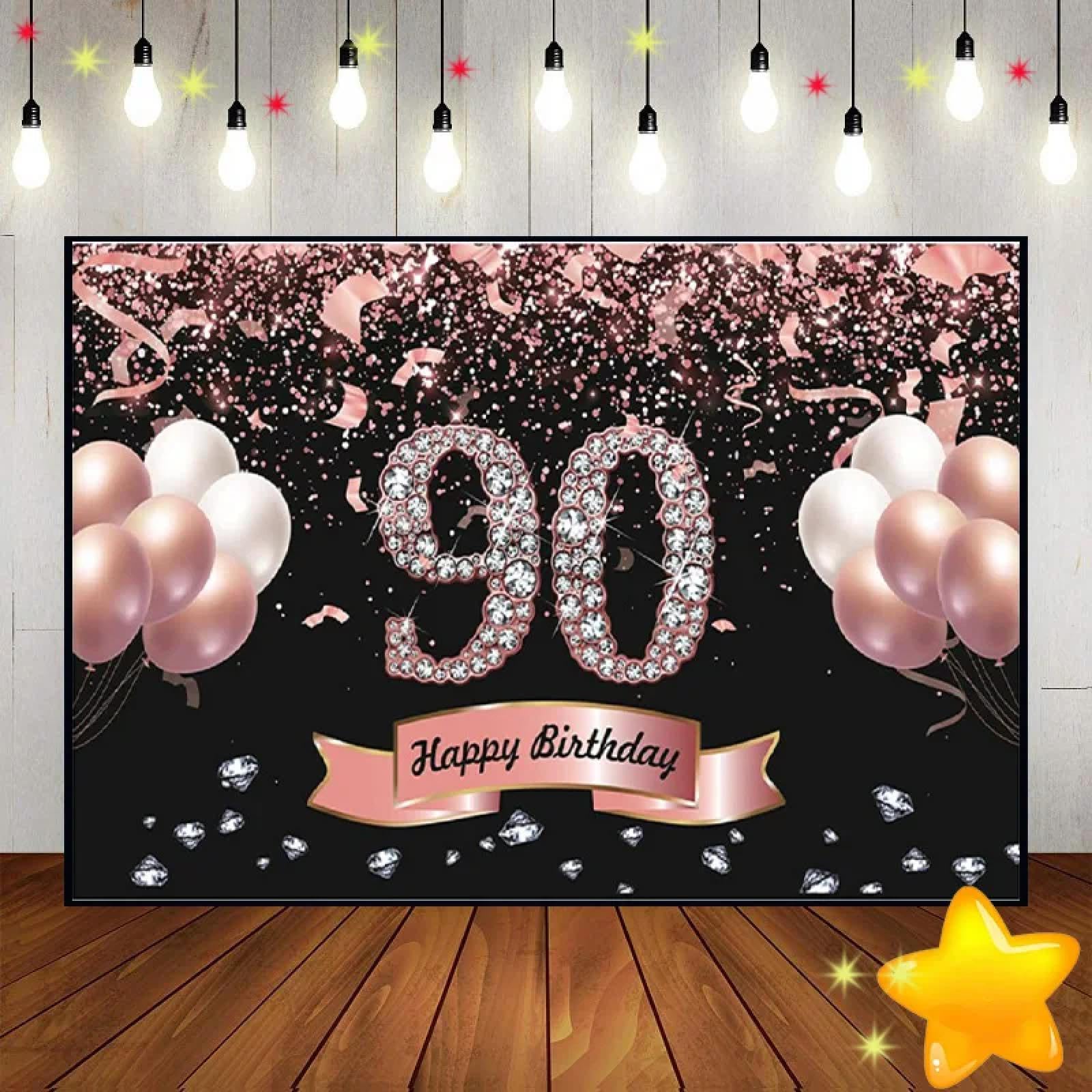 90. Schwarz Gold Banner Fotografie Hintergrund Ballons Krone Konfetti Jubel 90 Jahre alt Dekor Jubiläum Hintergrund Banner 240X180cm