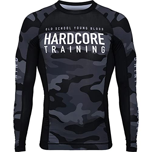 Hardcore Training Night Camo 2.0 Black/Grey Rash Guard Men's Kompressionshemd Herren Lange Ärmel Grappling Jiu Jitsu MMA Fitness Boxen No Gi