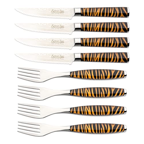 Katana Saya Katana Tiger KT-80/8 8-teiliges Steakmesser- und Gabelset mit Holzetui