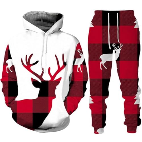 RIAAJ Weihnachten Herren Kapuzenpullover Set 3D Drucken Wolf Kapuzenpullover + Jogginghose Jogginganzug Sportanzug Männer Jogging Sweatshirt Hose (Weihnachten3,XL)