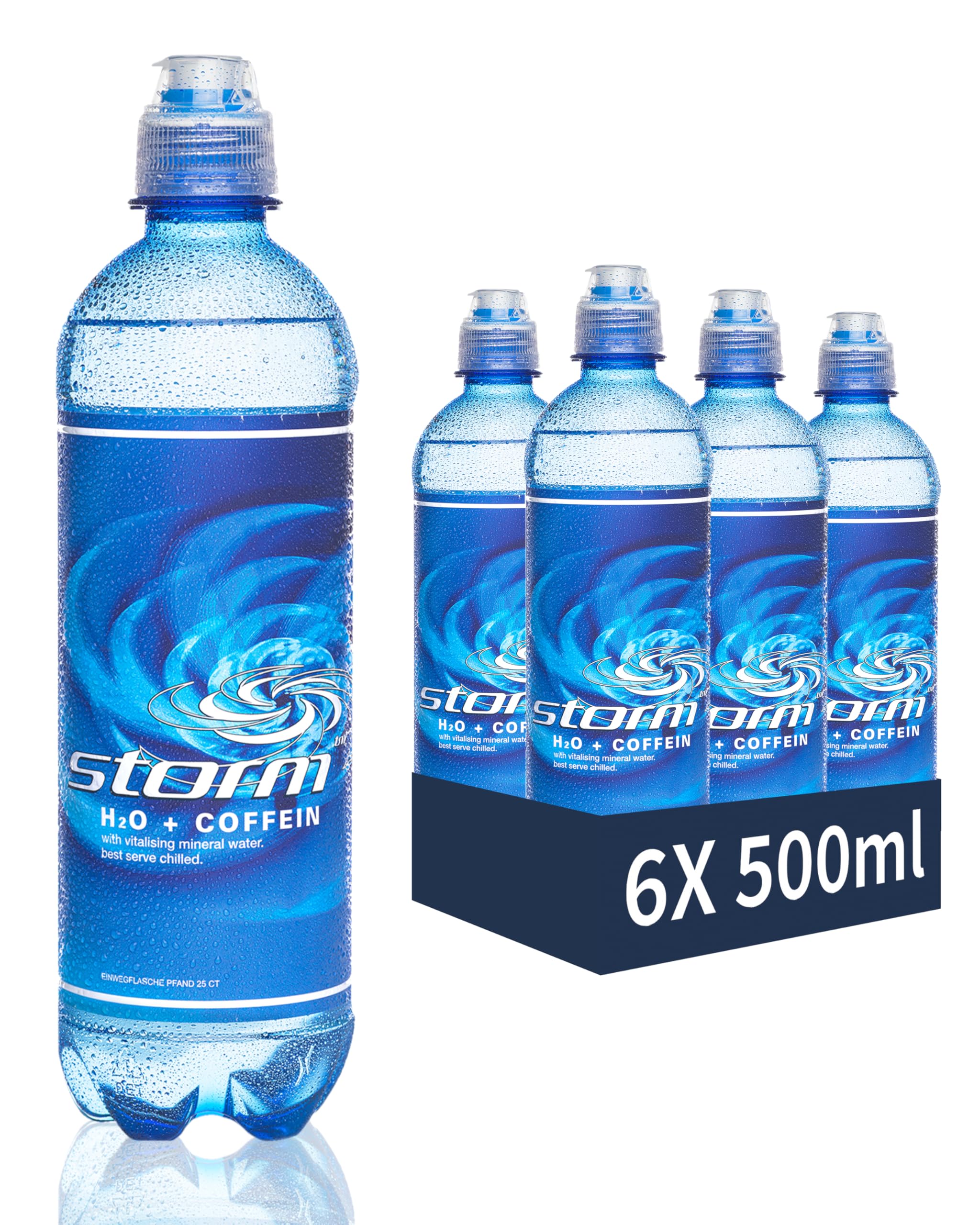 STORM® Koffein Wasser 6x 500ml [OHNE ZUCKER & KALORIEN] - inkl. 1,5€ Pfand - die gesunde Energy Drink & Kaffee-Alternative - Mineralwasser Erfrischungsgetränk bei Müdigkeit 6 Pack