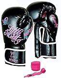 Islero Damen-Boxhandschuhe aus Leder, Pink, Gel, für MMA, Sparring, Muay Thai, Kickboxen, mit gratis pinken Boxbandagen (400 g)