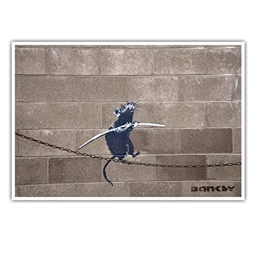 Banksy - Rat on the Chain - Poster ohne Rahmen - Posterdruck Graffiti Bild Wandbild Kunst Druck Bilder Wand Deko Wandposter Modern XXL Wohnzimmer (140 x 90 cm, Poster, Rat on the Chain)