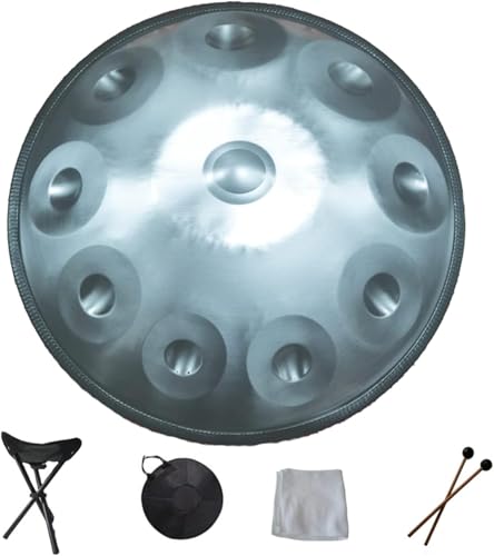 Handpan-Trommelgerät, Handpan in d-Moll 9 10 12 14 Noten, 22-Zoll-Handtrommel aus Stahl mit weicher Handpan-Tasche, 2 Handpan-Schlägern, Ständer, Percussion für Klangheilung, persönliche Med