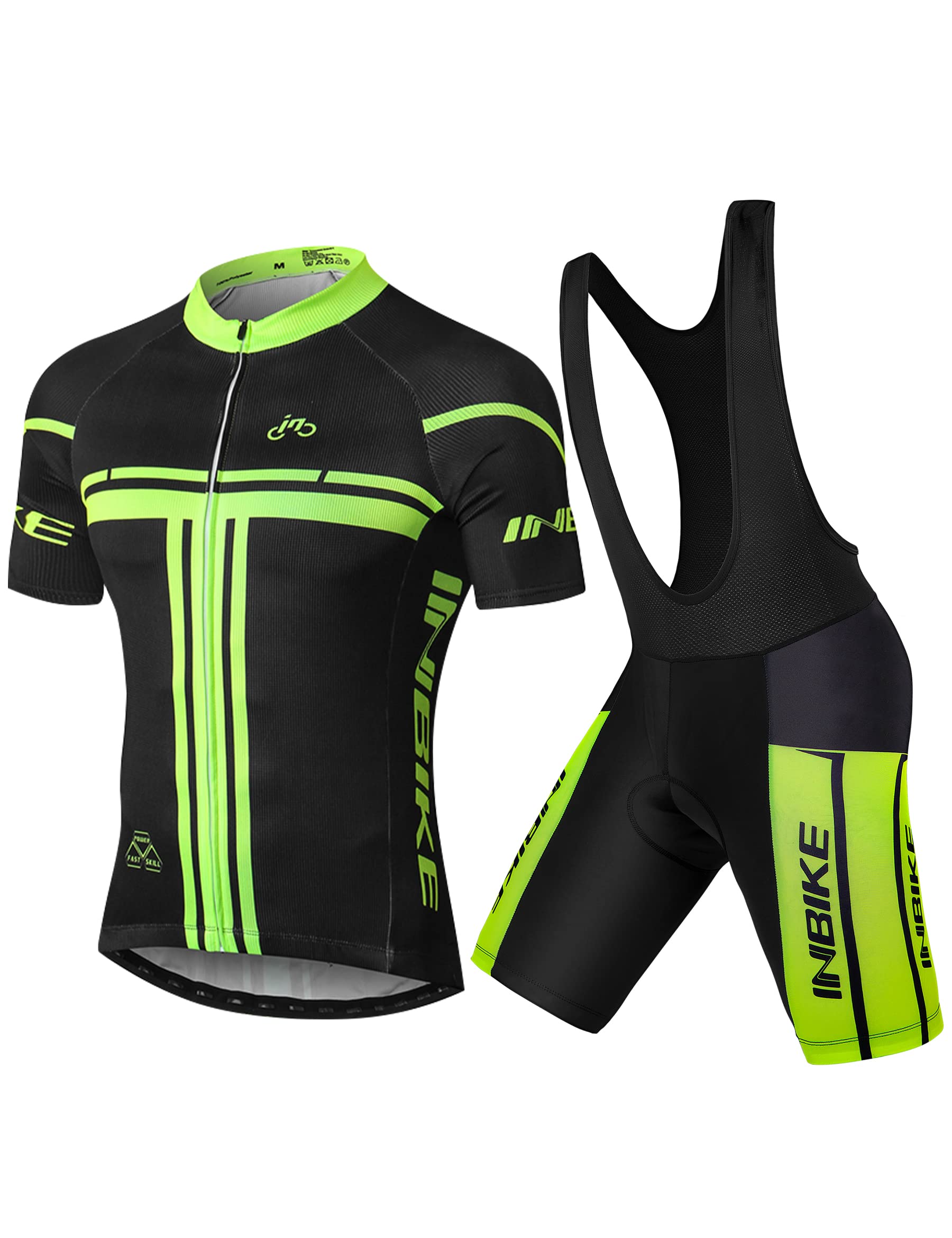 INBIKE Radtrikot Set Herren Kurzarm Fahrradtrikot Fahrradbekleidung Set MTB Sommer Trägerhose mit Sitzpolster für Radfahren Rennrad XL