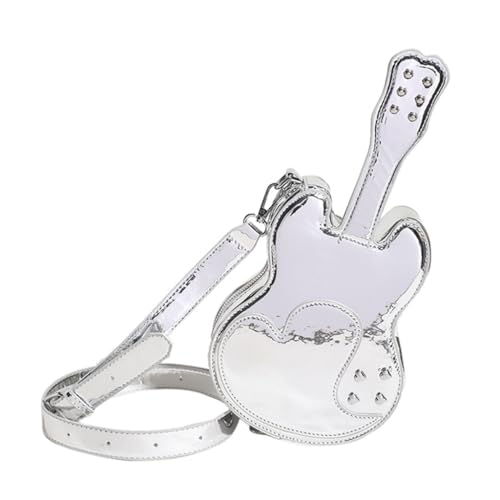 HIOPOIUYT PU-Ledertaschen für Damen, modische Umhängetasche, Party, lustige Violine, Umhängetasche, einfarbig, Umhängetasche, silber