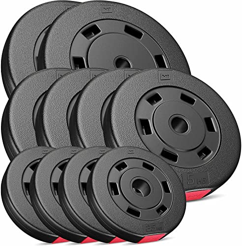 Hop-Sport Hantelscheiben Set - Kunststoff Gewichte 30/31 mm Bohrung 50kg - 2x10, 4x5, 4x2,5 kg