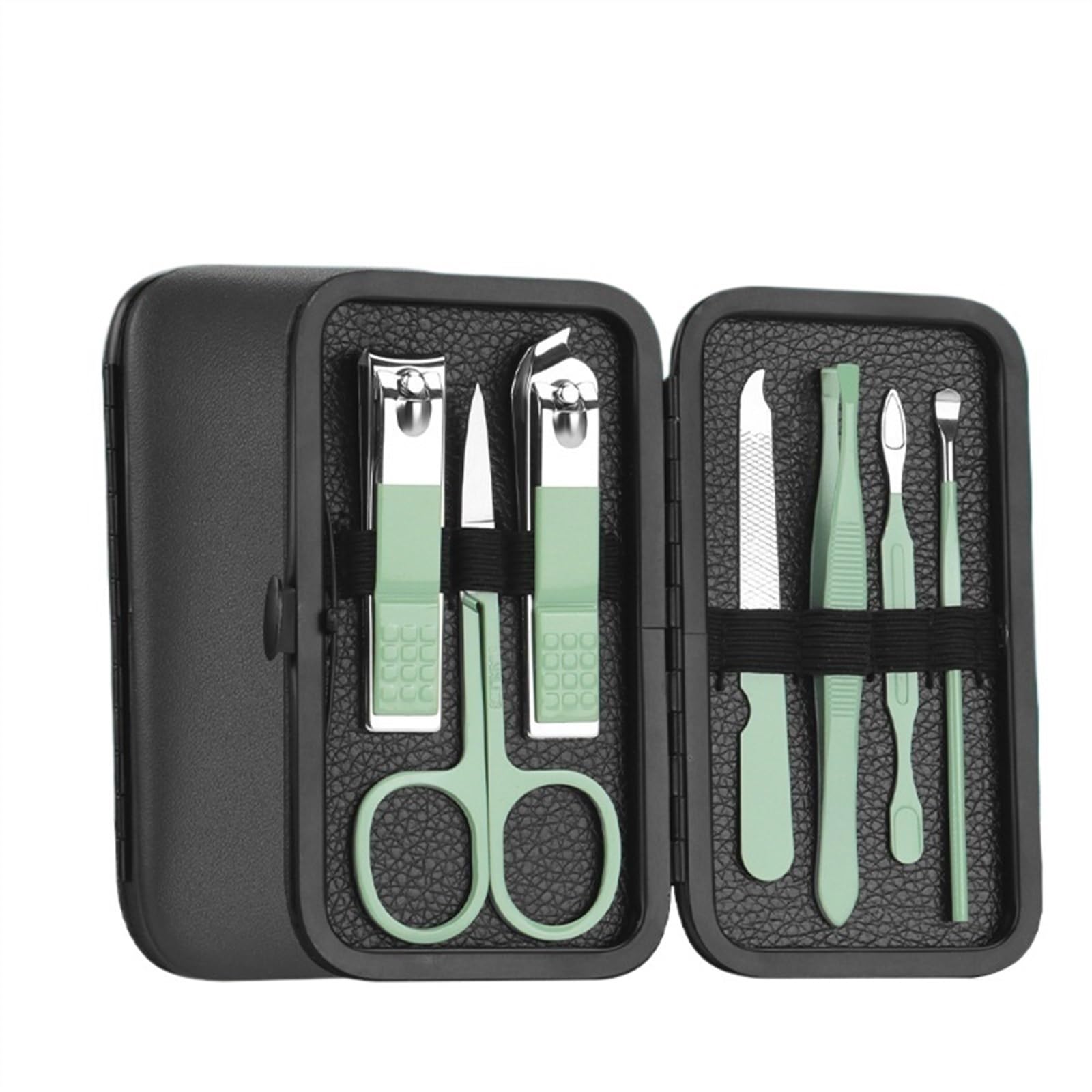 Tragbares 7-teiliges Nagelknipser-Set aus Edelstahl for unterwegs, Maniküre-Werkzeuge, Ohrreinigungswerkzeuge, Nagelpflege- und Pediküre-Werkzeug(Green)