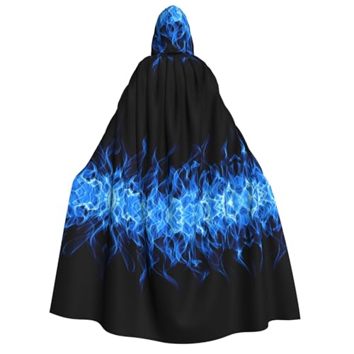 WURTON Kapuzenumhang mit blauem Flammenaufdruck, Unisex, für Halloween, Karneval, Cosplay, vielseitig, für Erwachsene