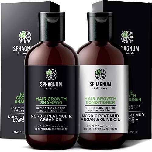 Shampoo- und Conditioner-Set für Haarwachstum - komplette natürliche Biotin und Argan-Öl Behandlung mit effektivem Torfschlamm für dünnes und strapaziertes Haar. Für Damen.