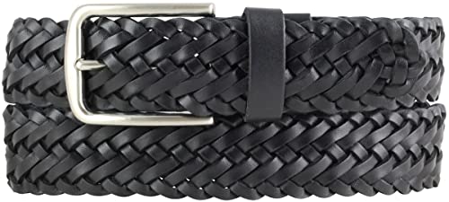 BELTINGER Flecht-Gürtel aus Vollrindleder 3,5 cm | Flecht-Ledergürtel für Damen Herren 35mm | Geflochtener Gürtel mit silberner Schließe | Schwarz 85cm