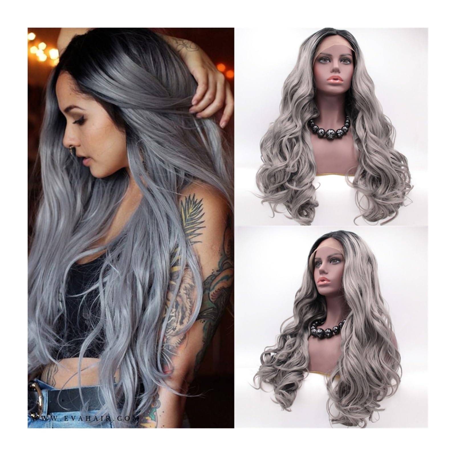 Perücken Natürliche Perücken, tägliche Party, Cosplay, gewelltes Haar, Lace-Front-Perücken, 61 cm lang, gewellt, synthetische Perücke for Frauen, hitzebeständig Damenperücke(J019)