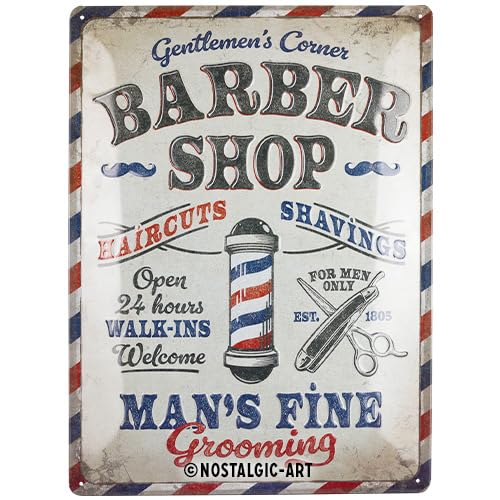 Nostalgic-Art Retro Blechschild, 30 x 40 cm, Barber Shop – Geschenk-Idee für Männer, aus Metall, Vintage Design