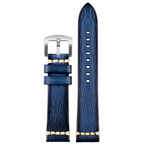 SCRUBY Handgefertigtes echtes Leder Uhrengurt 20mm 22 mm24 für Rolex Citizen Omega Mido Huawei Gt Herren Uhrband braun blaugrün grau(Blue silver buckle,20mm)