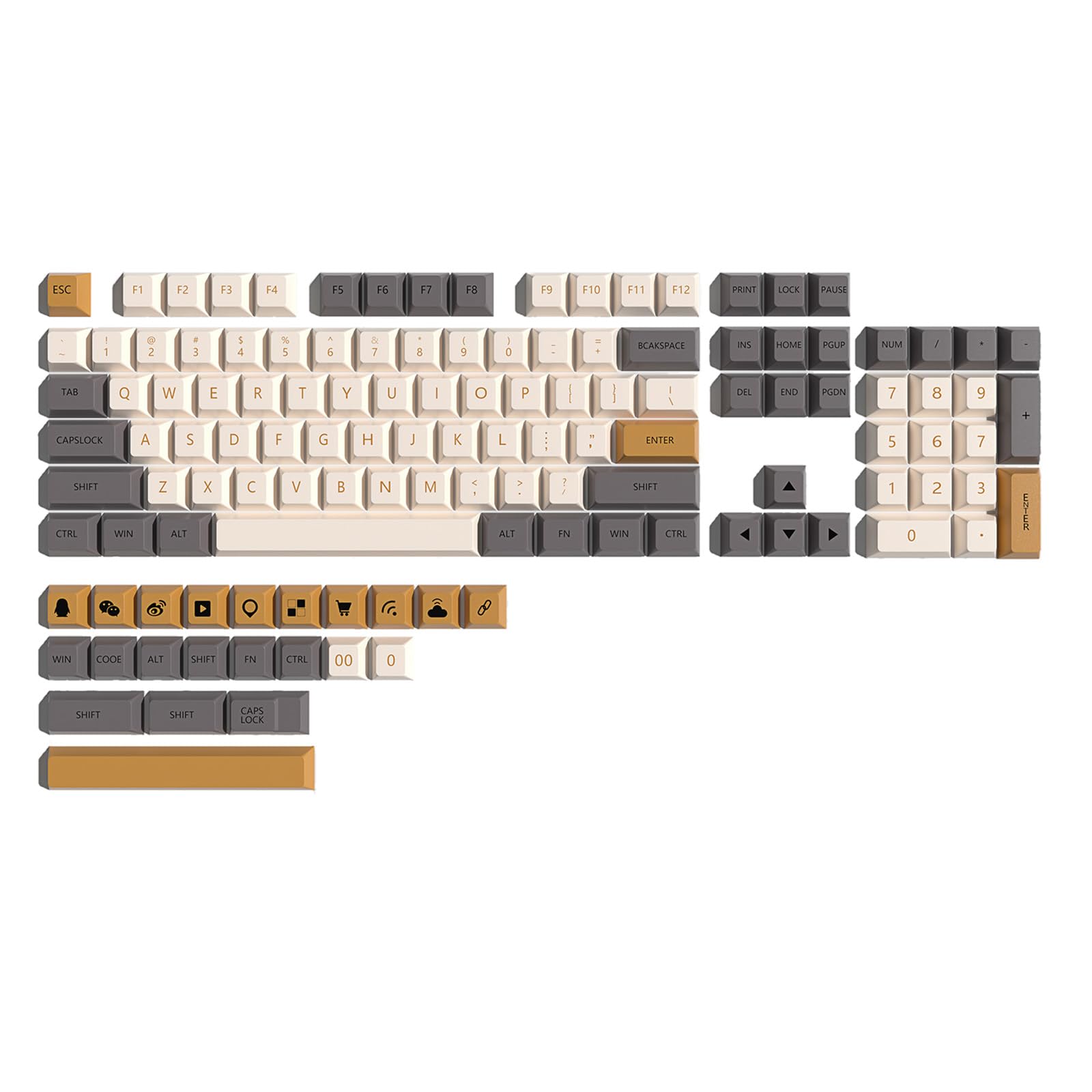 126 Stück PBT-Tastenkappen, XDA-Profil, DYE-SUB-Tastenkappen für GK61, 64, 68, 96, 126 Layout, Cherry MX-Schalter, mechanische Tastatur, Farbstoff-Sublimationstastenkappen