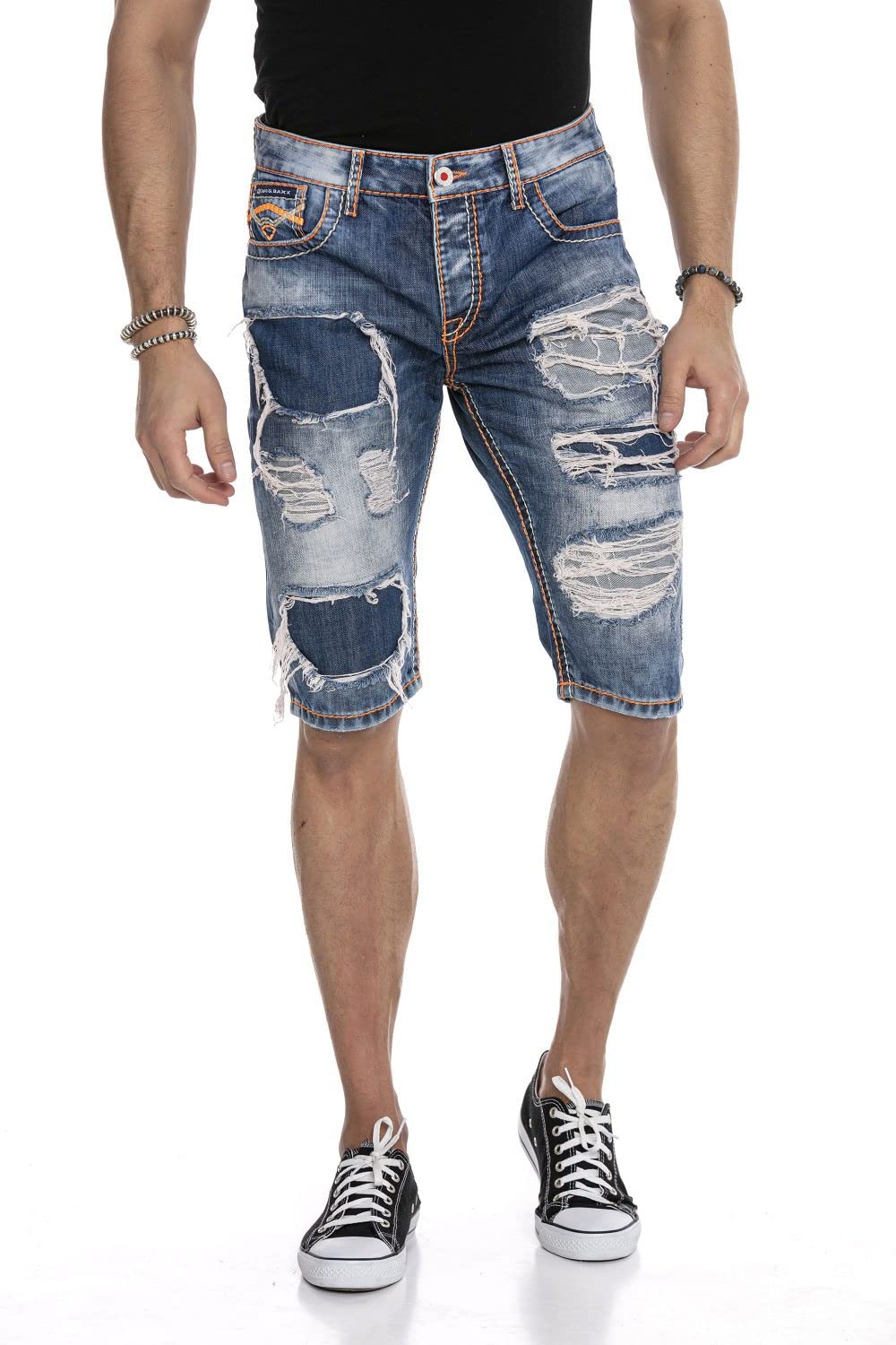 Cipo & Baxx Herren Shorts Used Destroyed Denim Jeansshort Kurze Hose Freizeithose CK239 Blau 29