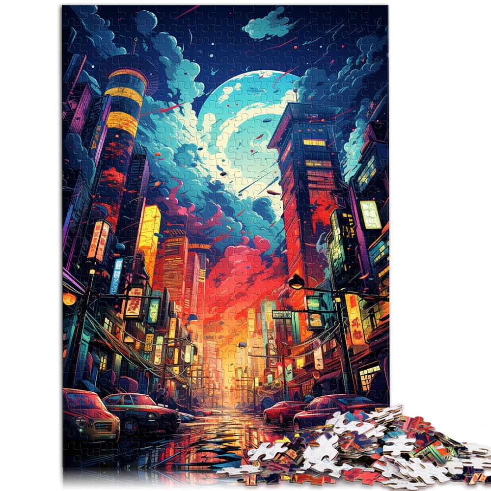 Puzzle für farbenfrohe, psychedelische Neon-Puzzles der Stadt Tokio für Erwachsene, 1000-teiliges Puzzle, Holzpuzzle, tolles Geschenk für 1000 Teile (50 x 75 cm)