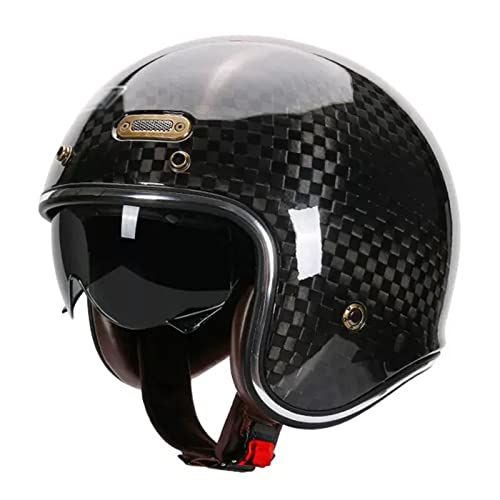 KEFFOR Retro Motorrad Open Face Helme DOT/ECE-Zulassung, Motorradhelm Kohlefaser, Solid Motorrad Halbhelme, Jethelme Herren Damen, Rollerhelm Chopperhelm (Color : D, Size : M=(57-58cm))