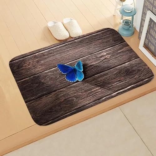 Badezimmerteppich 40X60Cm Schmetterling Aus Holz Duschvorleger Badematte Deko Küchenteppich Duschmatte rutschfest Waschbar Badteppich Badvorleger Kieselgur Dusche rutschfest