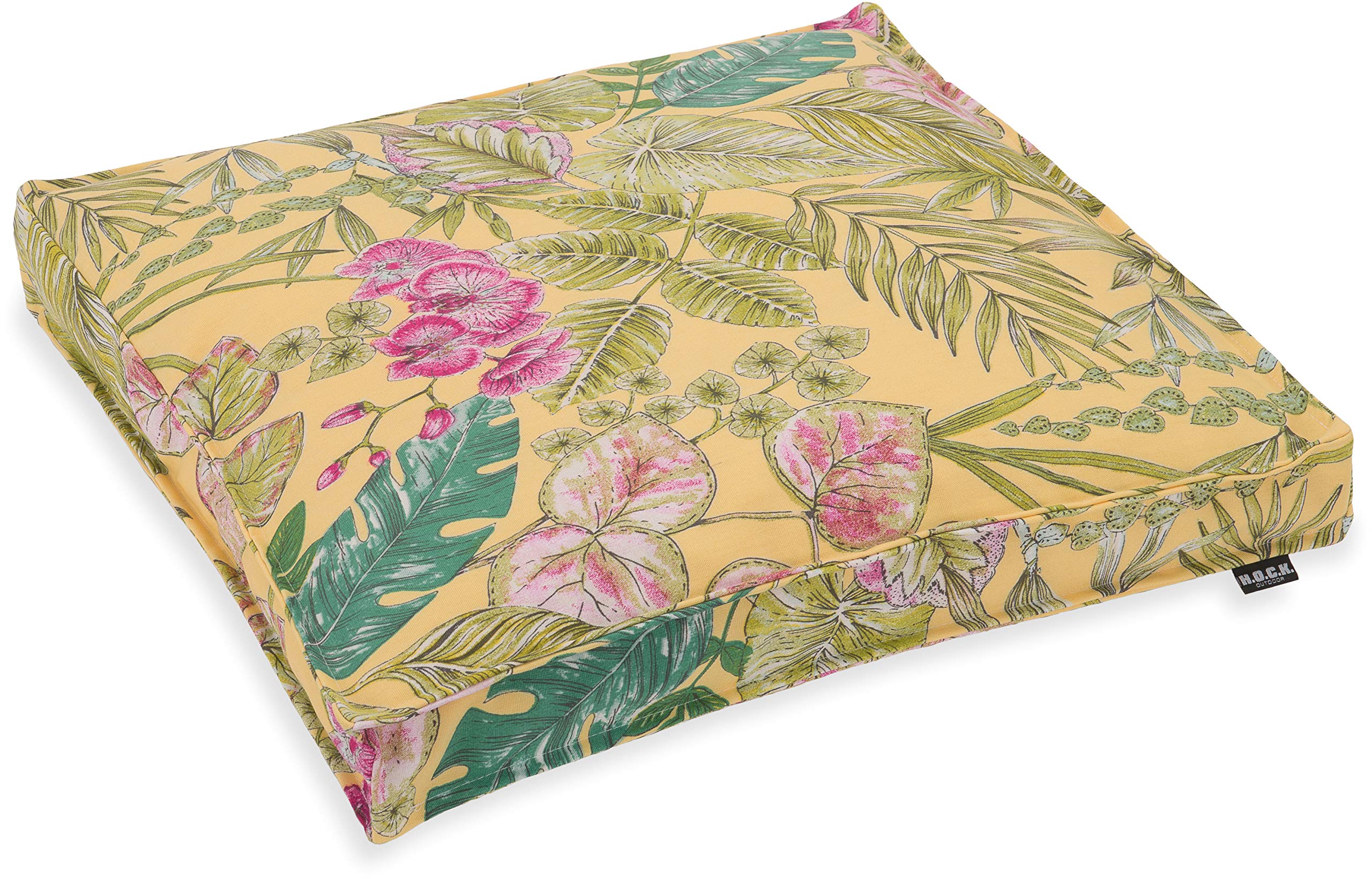 HOCK Eliza-Bouquet Outdoor Sitzkissen Blumen-Motiv 40x40x5cm wasserabweisend/lichtecht (6-7) (Sitzkissen 50x50x5cm, Gelb)