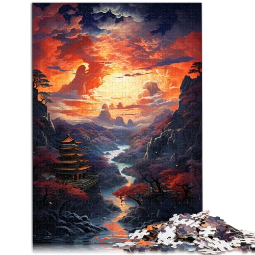 Spiel-Geschenk-Puzzle, farbenfrohe Psychedelie des asiatischen Abendnebels für Erwachsene, Puzzle mit 1000 Teilen, Holzpuzzle, Puzzle als Geschenk, 1000 Teile (50 x 75 cm)