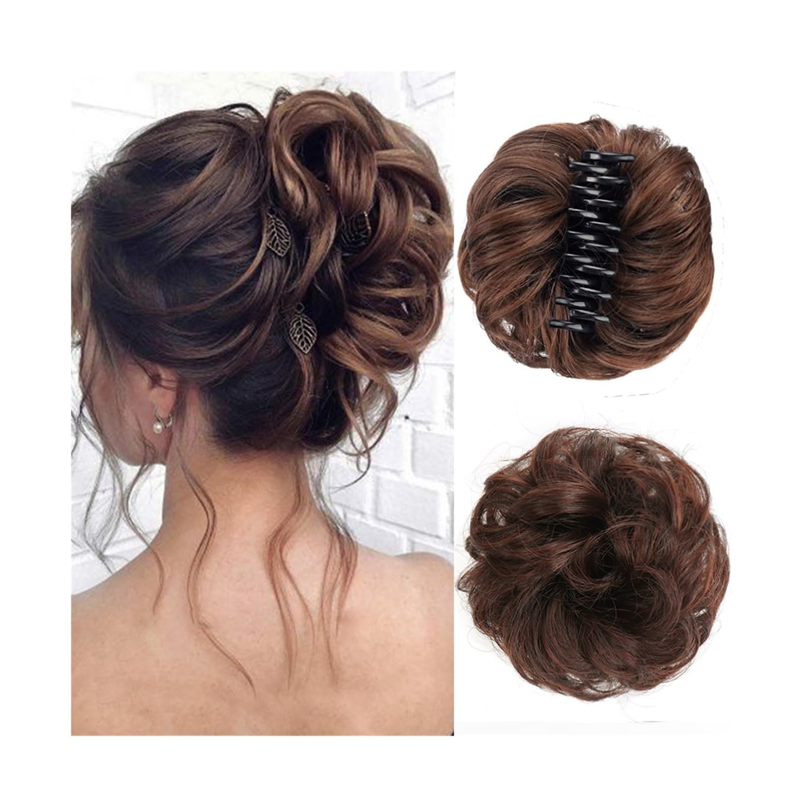 Haarteil Synthetischer Chignon, unordentlicher Dutt, Krallen-Clip for Anklipsen, gewelltes, lockiges Haar, Dutt, Pferdeschwanz-Extensions, Haargummi, Haarteile for Frauen Haarverlängerung(2M30)