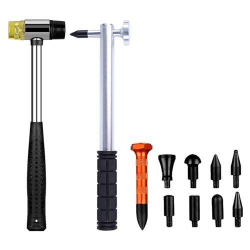 Auto Dent Repair Tool Rubber Hammer Tap Down with 9 Different Shaped Head for Car Hails Damage Repair