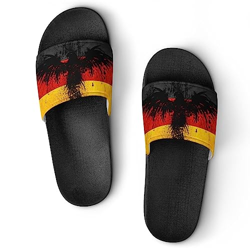 HABXNJF Duschpantoffeln Deutschland Flagge Adler Sliders für Damen und Herren rutschfeste Slides, Schwarz Deutschland Flagge Adler, 43.5 EU