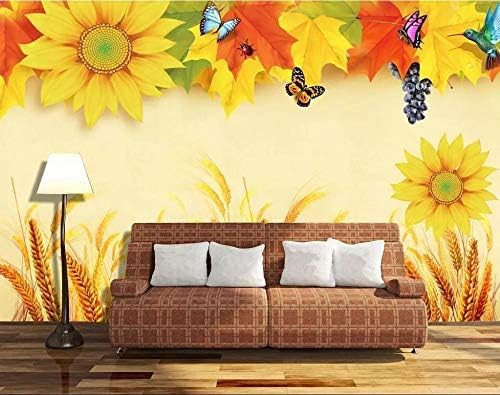 XLMING Bunte Schmetterlinge Und Blumenfeld-Sonnenschein Küche Esszimmer Arbeitszimmer Wohnzimmer TV Hintergrund Wand 3D Tapete-400cm×280cm