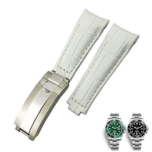 OPKDE 20 mm Uhrenarmband mit gebogenem Ende, Lederarmband, passend für Rolex 116610 Submariner Oyster GMT Daytona Slide Lock Schnalle Rindsleder Armbänder, 20mm-Rose Buckle, Achat