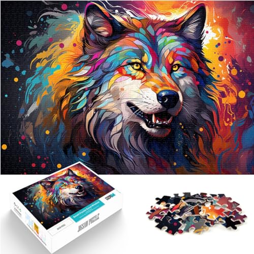 Puzzle für Fantasie, bunter, wütender Wolf, für Erwachsene, 1000-teiliges Puzzle, Holzpuzzle, Familienspiele, Weihnachts- und Geburtstagsgeschenke, 1000 Teile (50 x 75 cm)