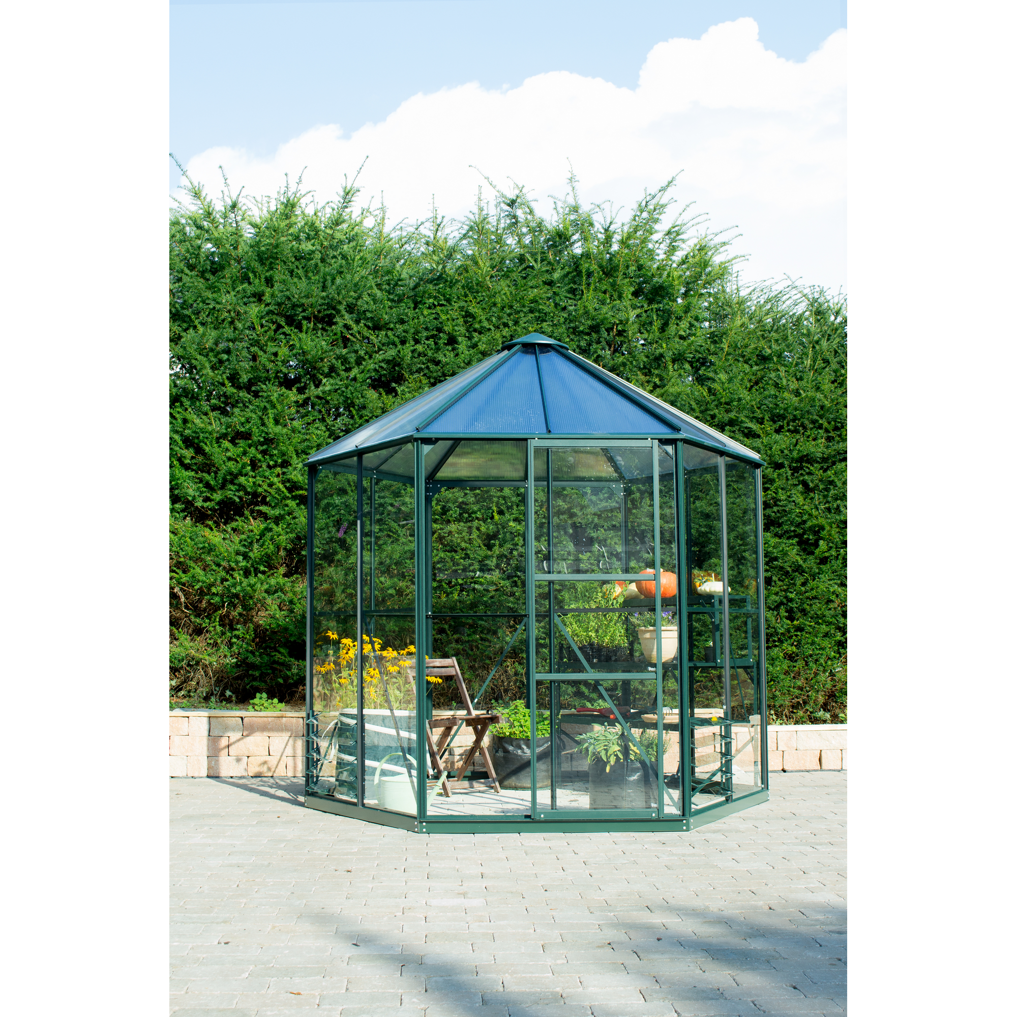 Vitavia Gewächshaus 'Hera 4500' 4,5 m² 221 x 253 cm 3 mm Sicherheitsglas/6 mm Hohlkammerplatten smaragdfarben