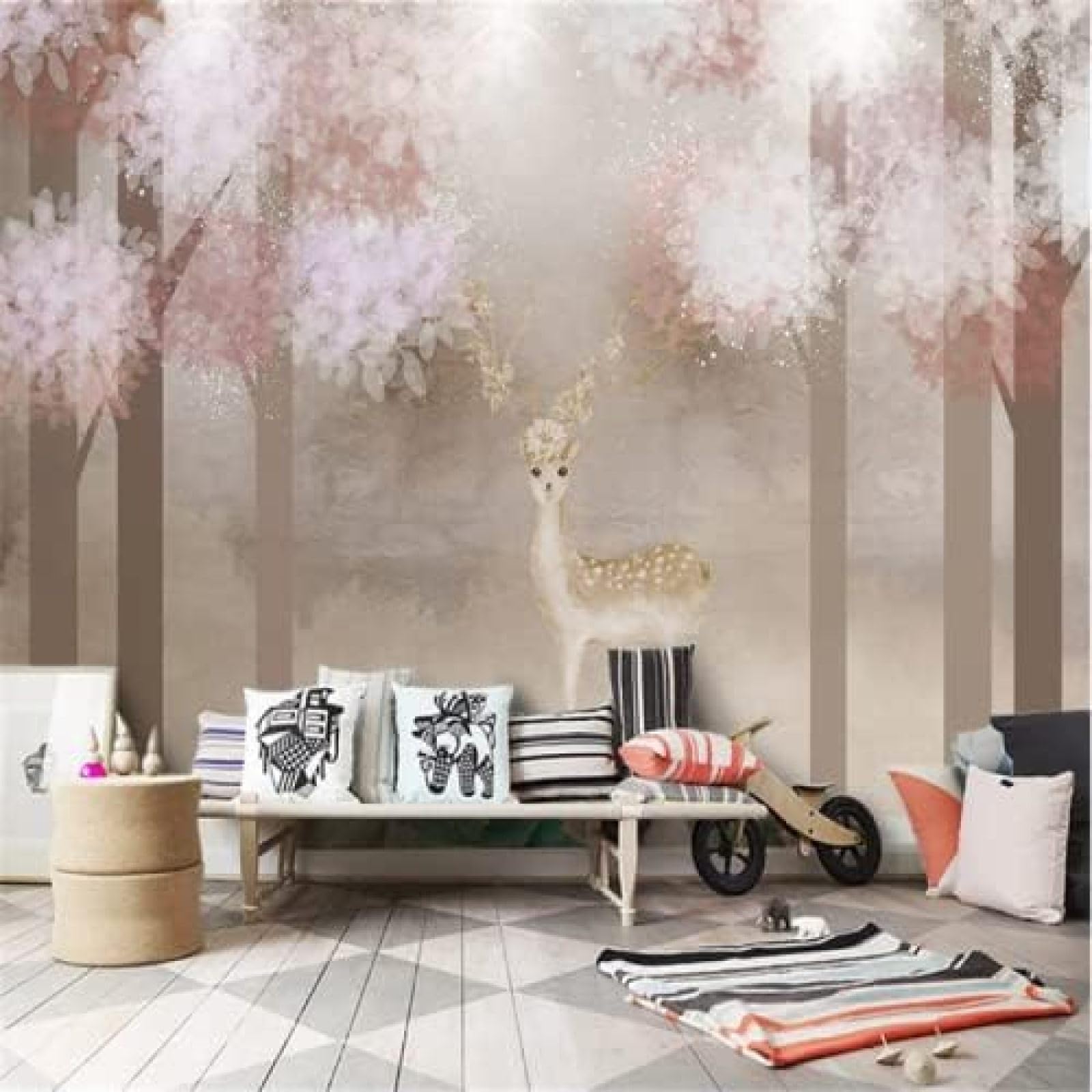 XLMING Bilder Von Handgemalten Aquarell-Waldelchen 3D Tapete Wohnzimmer Sofa Schlafzimmer Esszimmer Home Dekoration Wand-350cm×256cm