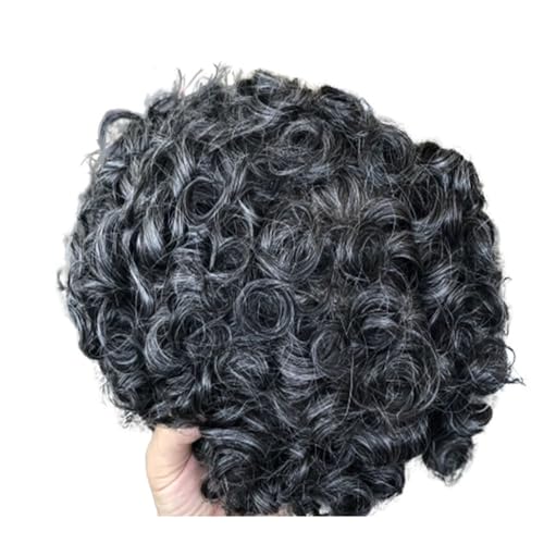 Männer Toupet Echthaarperücken Toupet for Männer Herren-Toupet mit weichen, feinen Schweizer Spitzenhaareinheiten 10 mm gewelltes Männer-Toupet-Haar Echte Menschenperücken Perücken Toupet Haar(1B20#)