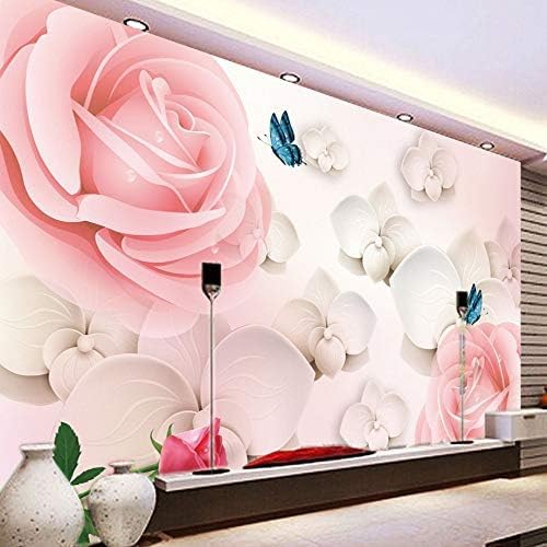 XLMING Blauer Schmetterling Und Rosa Blumen Küche Esszimmer Arbeitszimmer Wohnzimmer TV Hintergrund Wand 3D Tapete-200cm×140cm