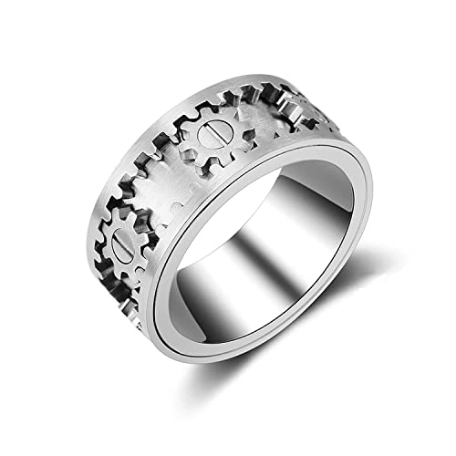 AMZCOM Anxiety Spinner Ring für Herren Damen, Edelstahl Breit Ringe Drehbare Fidget ringe für Angst Sorgen, Freundschaftsringe, Anti Stress Fidget Ring, Angst Ring