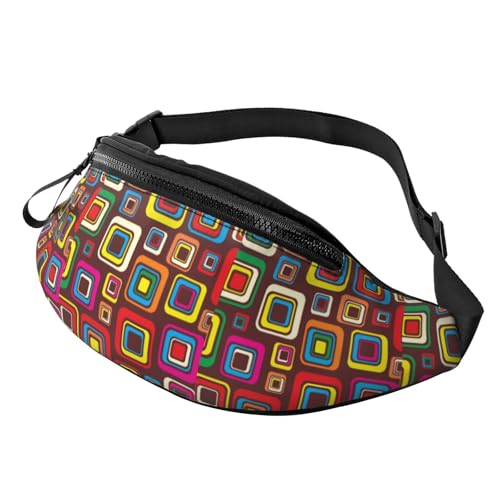 HSJFS Modische Hüfttasche mit Pfauenmuster, verstellbarer Gürtel, lässige Brusttasche, Bunte Quadrate, Einheitsgröße