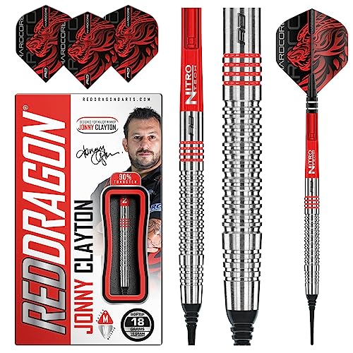 RED DRAGON Jonny Clayton Original Softip 18 Gram Professional Tungsten Darts Set with Flights and Stems