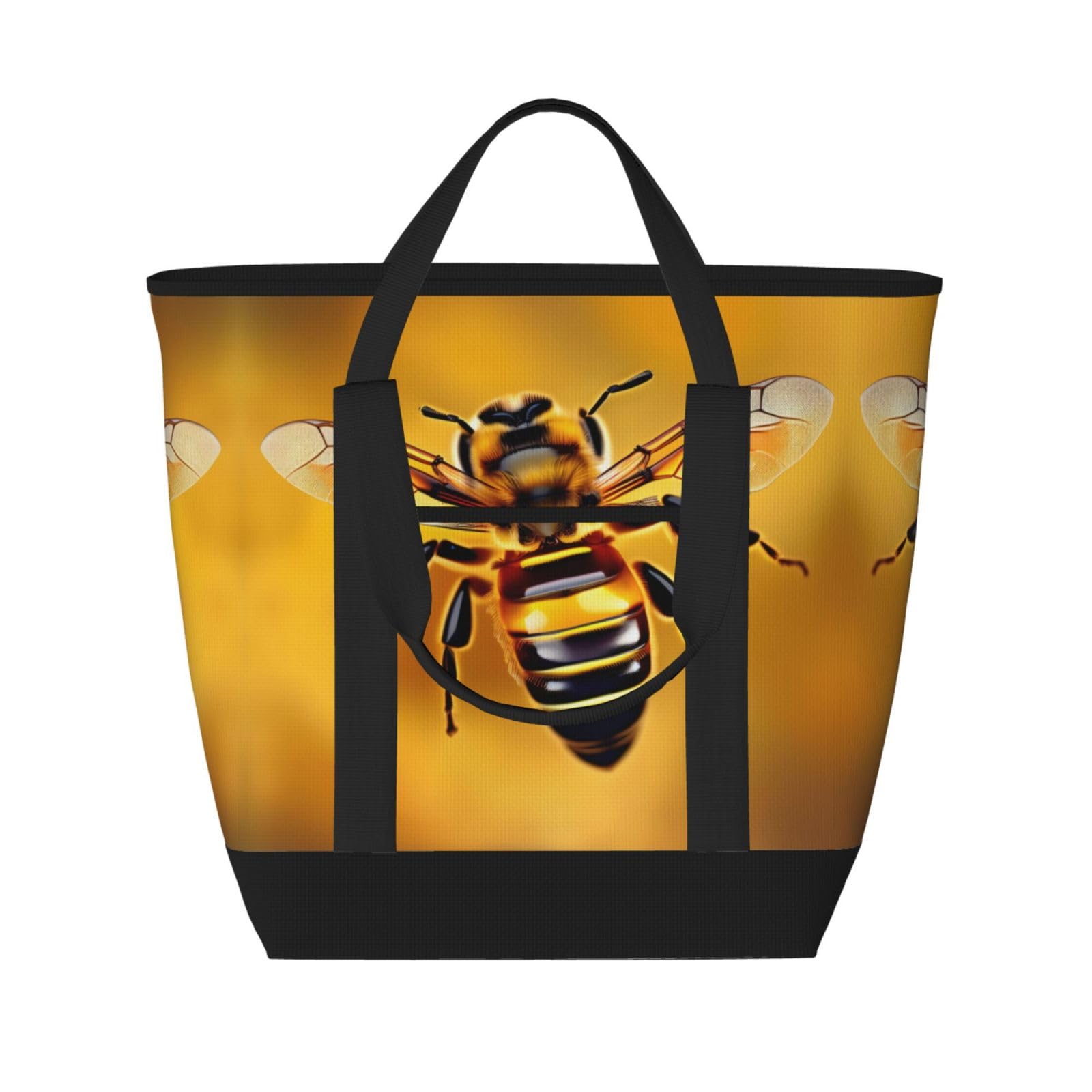 YQxwJL Isolierte Kühltasche mit Honigbienen-Aufdruck, große Kapazität, Einkaufstasche, Reisen, Strand, wiederverwendbare Einkaufstasche für Erwachsene, Schwarz, Einheitsgröße