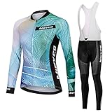 Fahrradtrikot Radsportanzug Damen Langarm|Fahrradbekleidung Frauen Set,MTB Radtrikot Cycling Oberteil und Radhose mit 19D Gel Sitzpolster,Bike Bekleidung Rennrad Atmungsaktiv Schnell Trocknen(8,S)