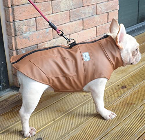 DHGTEP Kleiner Mittelgroßer Hundemantel Mit Geschirr, Leder Hundejacke Mantel Warme Winterhundekleidung Wasserdicht Für Französische Bulldogge (Farbe : Beige, Größe : XXXXX-Large)