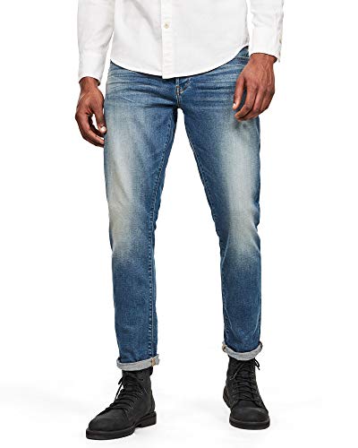 G-STAR RAW Mens 3301 Straight Tapered Jeans, Vintage Azure C052-A802, 36W / 32L