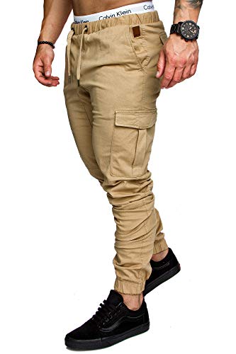 Amaci&Sons Jogger Cargo Herren Chino Jeans Hose 7001 Beige W36