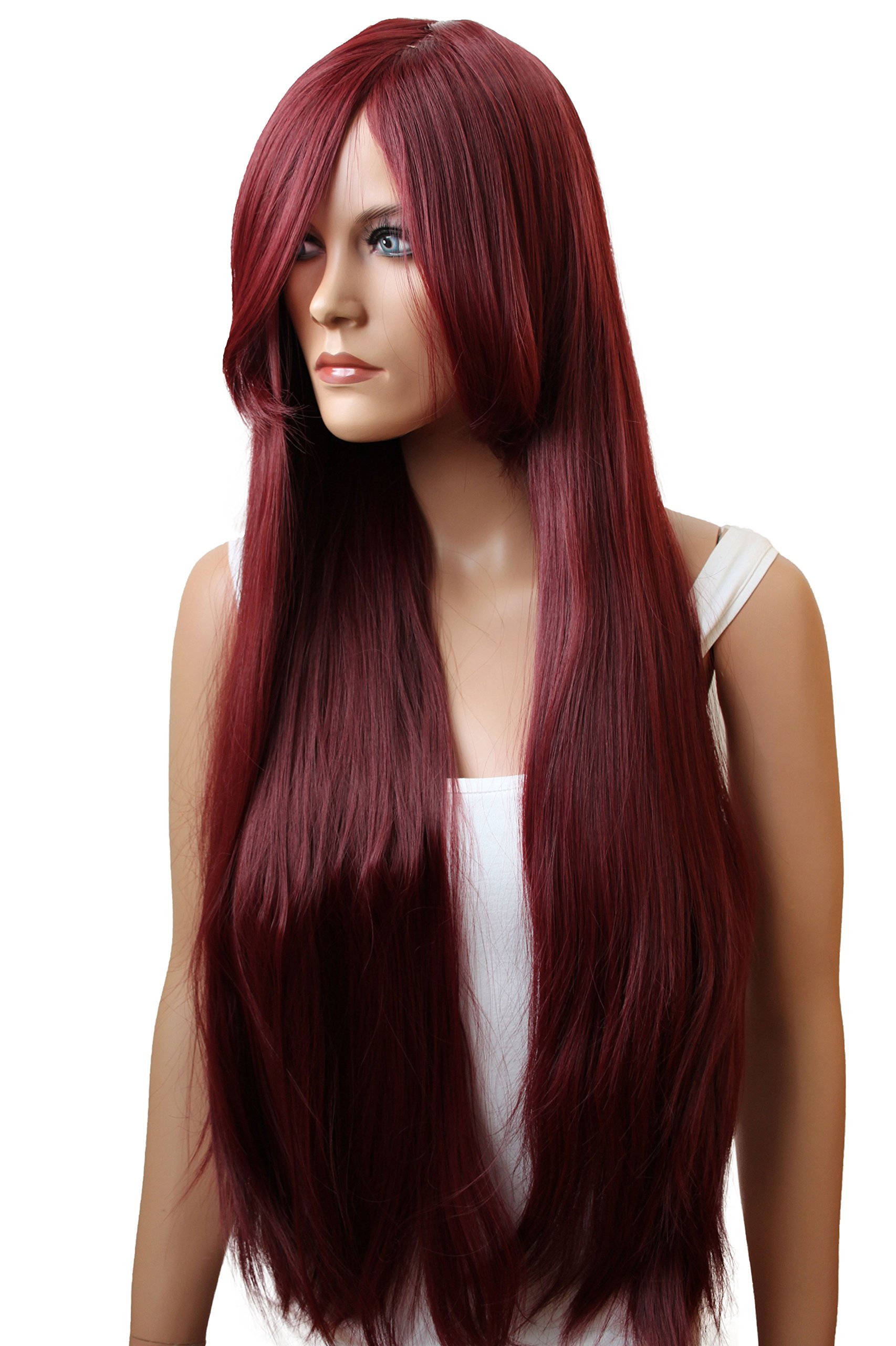 CAISHA 80cm Extra Langhaarige Perücke Voluminös Cosplay Party Wig Weinrot CP21