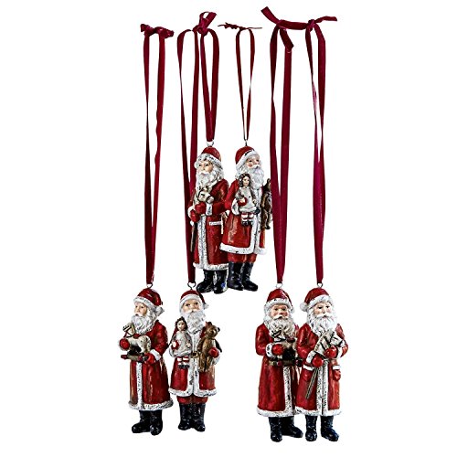 Loberon Weihnachtsmann 6er Set Corvin, Christbaumschmuck, Polyresin, H/B/T ca. 11/4 / 3 cm, rot, rot