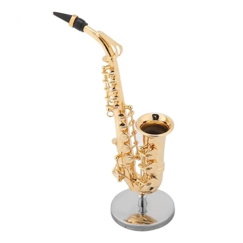 Instrumenten-Musikmodell, Miniatur-Altsaxophon Mit Ständer Und Koffer, Vergoldete Instrumentenmodell-Ornamente