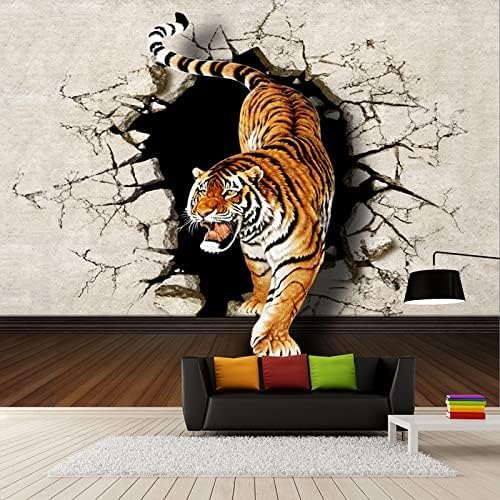 XLMING Tier Tiger Gebrochene Wand 3D Tapete Home Dekoration Wohnzimmer Sofa Schlafzimmer Tv Hintergrund Wand-430cm×300cm