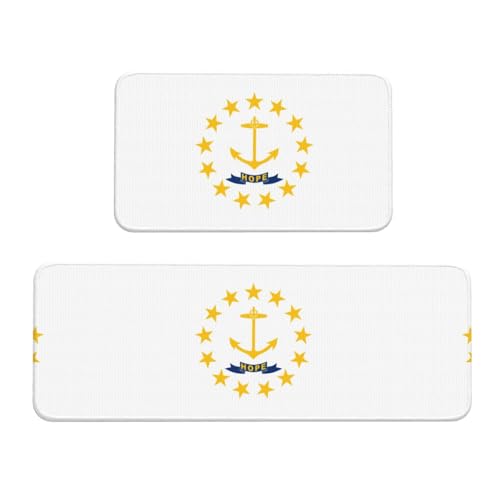 YQxwJL Rhode Island State Flag Print Küchenmatte, 2-teiliges Küchenteppich-Set, rutschfest, wasserdicht, Küche, Bodenmatte, für Flur, Büro